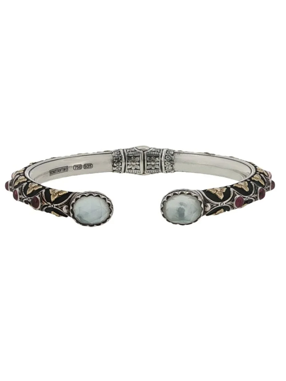 Konstantino 925 Sterling Silver 18K Gold Nemesis Pink Tourmaline & MOP Bangle 7